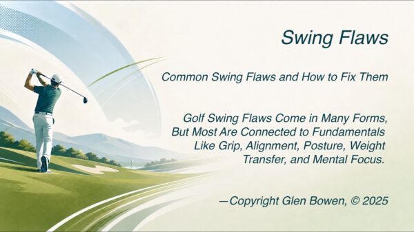 Golfer demonstrating swing technique on course