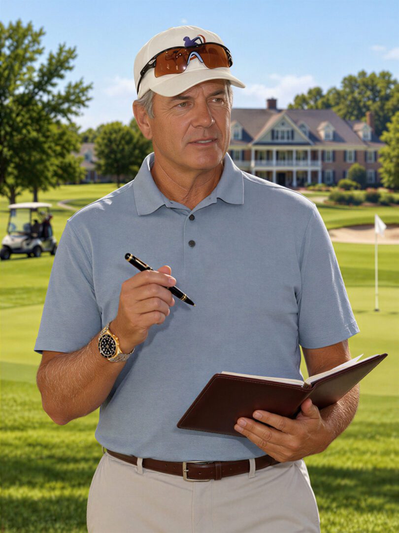 Glen Bowen holding a notebook outdoors